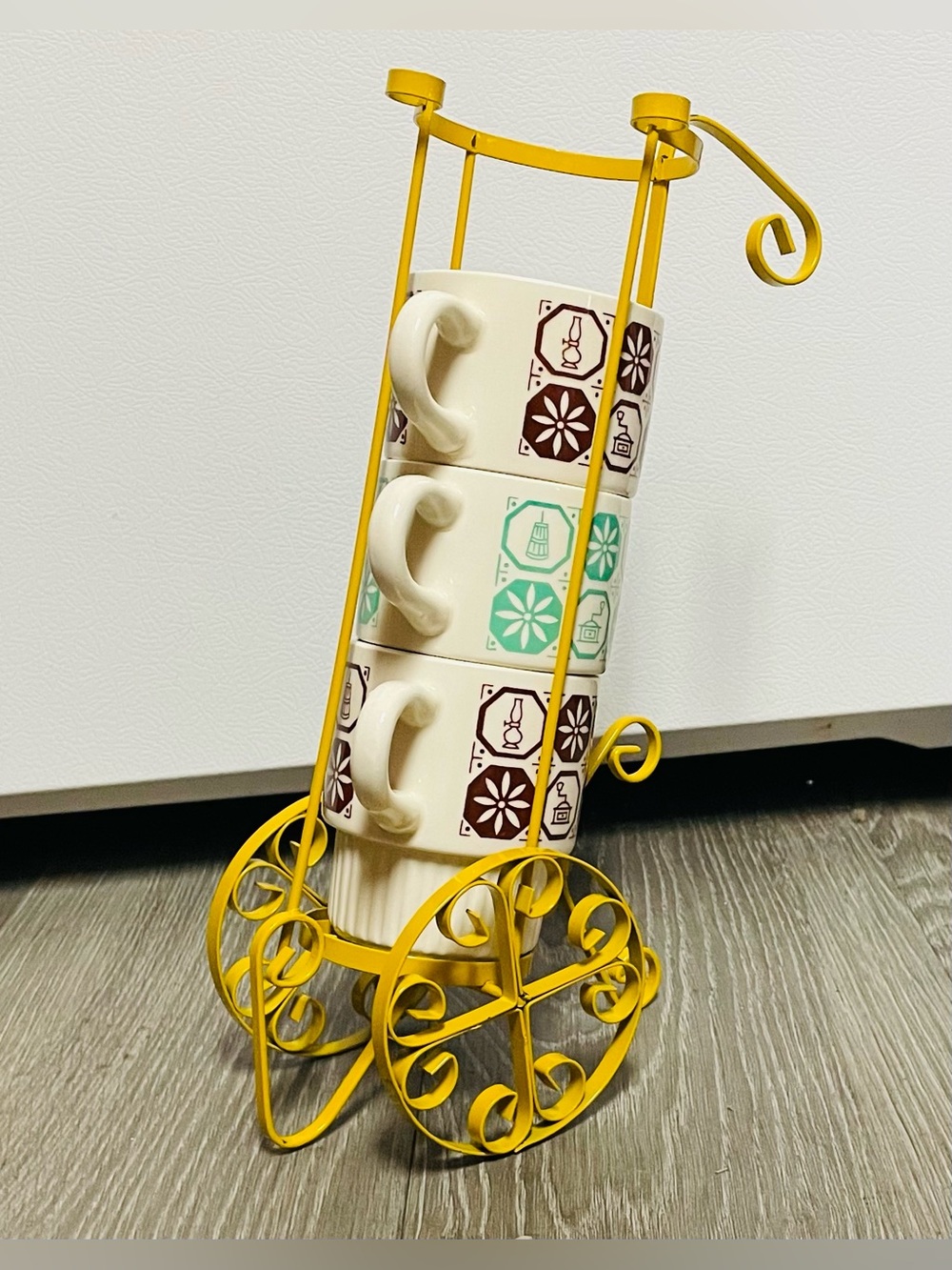 *VTG* MidCentury Metal “Garden” Cart Style Rack for Stackable Mugs-Made in Japan
